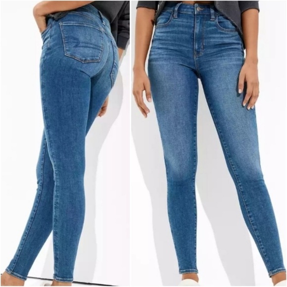 American Eagle Super High Rise Jegging-Size 8 Short Blue wash Skinny Jeans - Picture 1 of 7